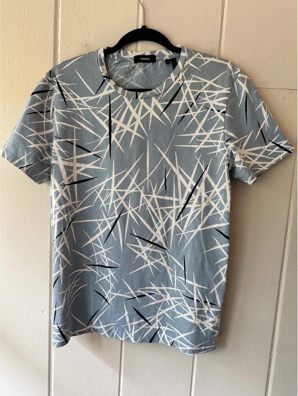 Theory Men’s Abstract Patterned Light Blue Crew Neck Tee Size Medium